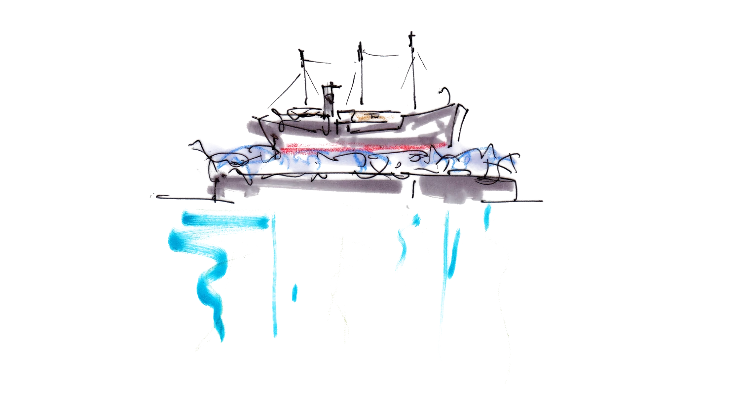 Sketch of the SS Robin boat-pontoon ensemble