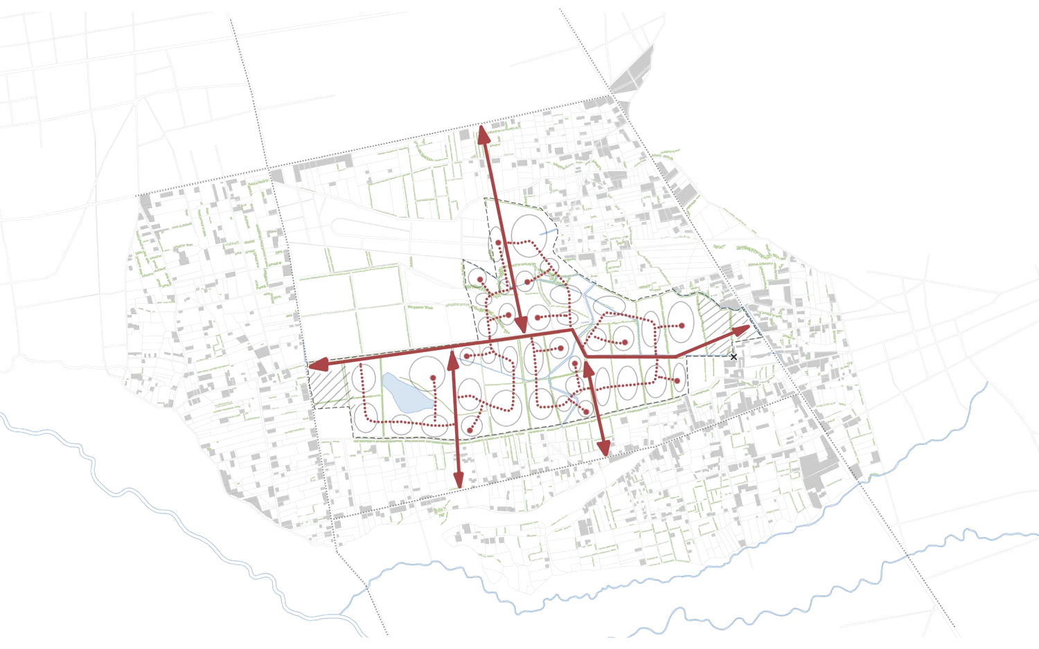 Esquema de ejes estructurantes sobre la trama urbana
